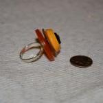 Orange Rhinestone Vintage Button Ring