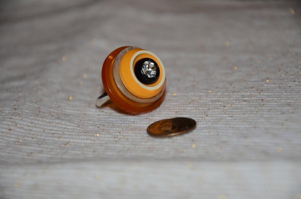 Orange Rhinestone Vintage Button Ring