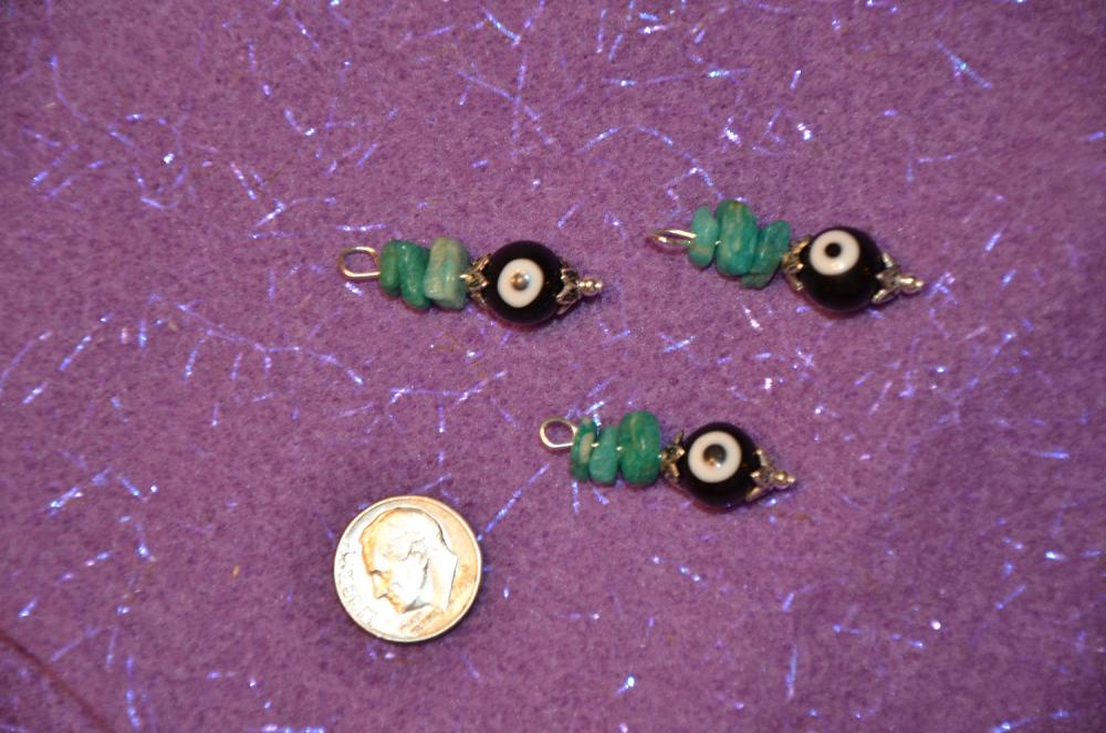 Evil Eye Gambler's Amazonite Gemstone Charms With 2 Earring Hooks